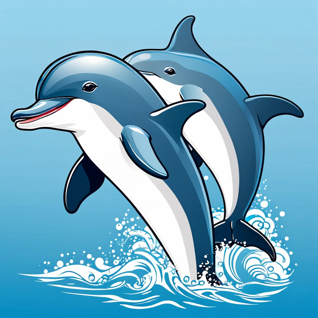 cute dolphin, illustration, vector graphics, strong contours