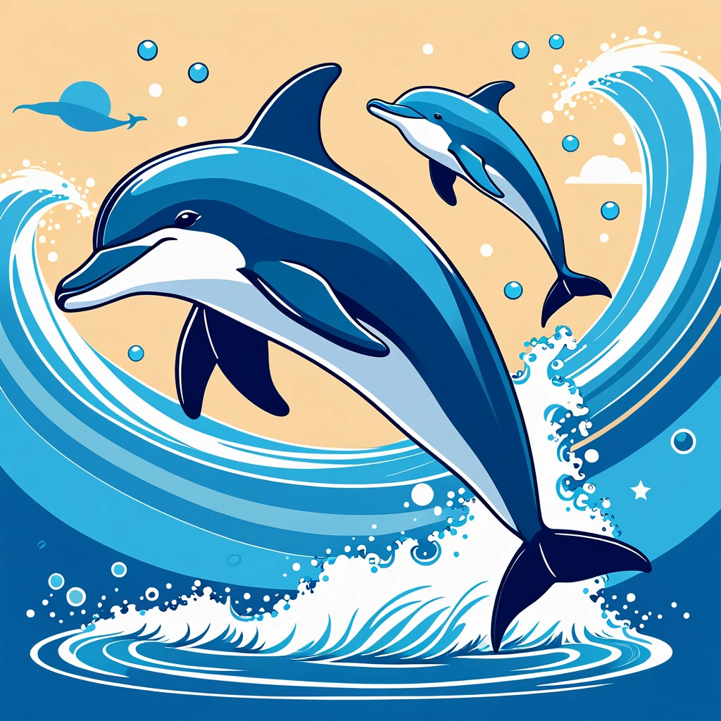 cute dolphin, illustration, vector graphics, strong contours
