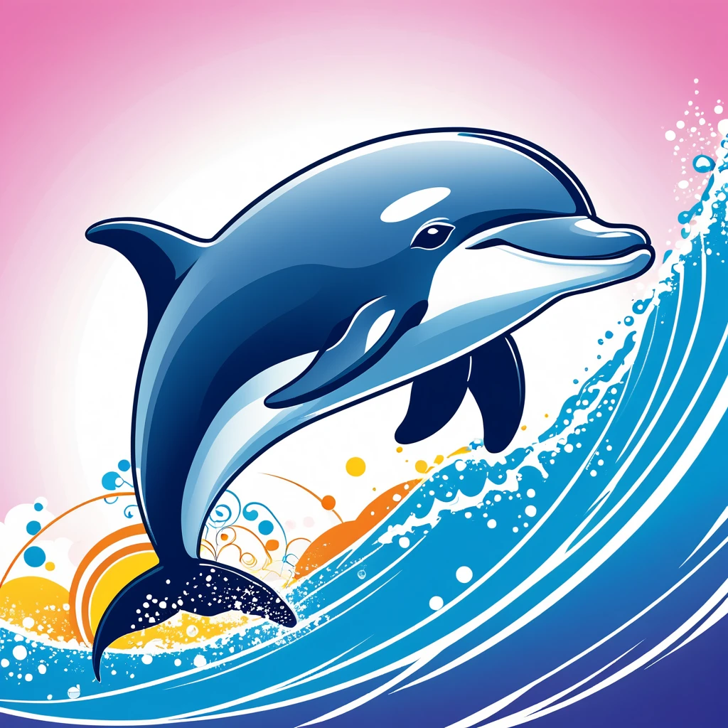 cute dolphin, illustration, vector graphics, strong contours