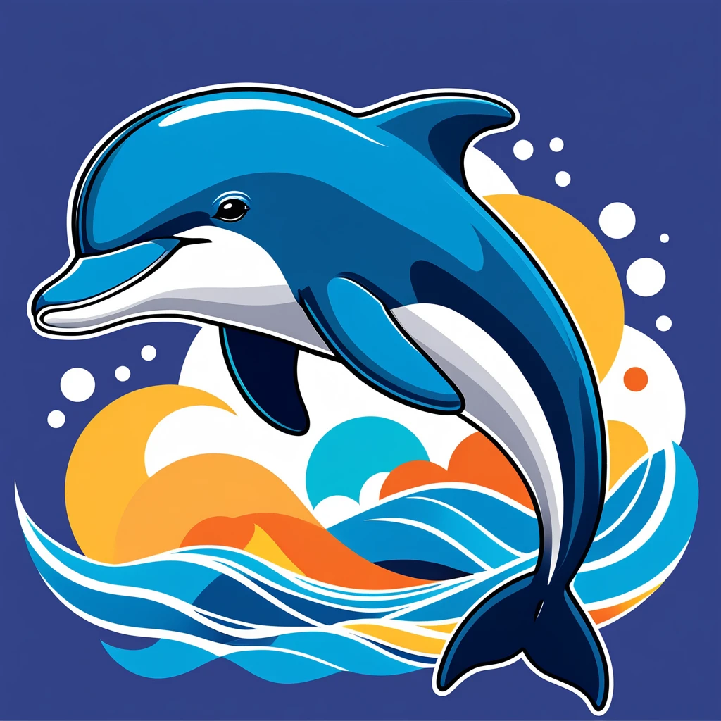 cute dolphin, illustration, vector graphics, strong contours
