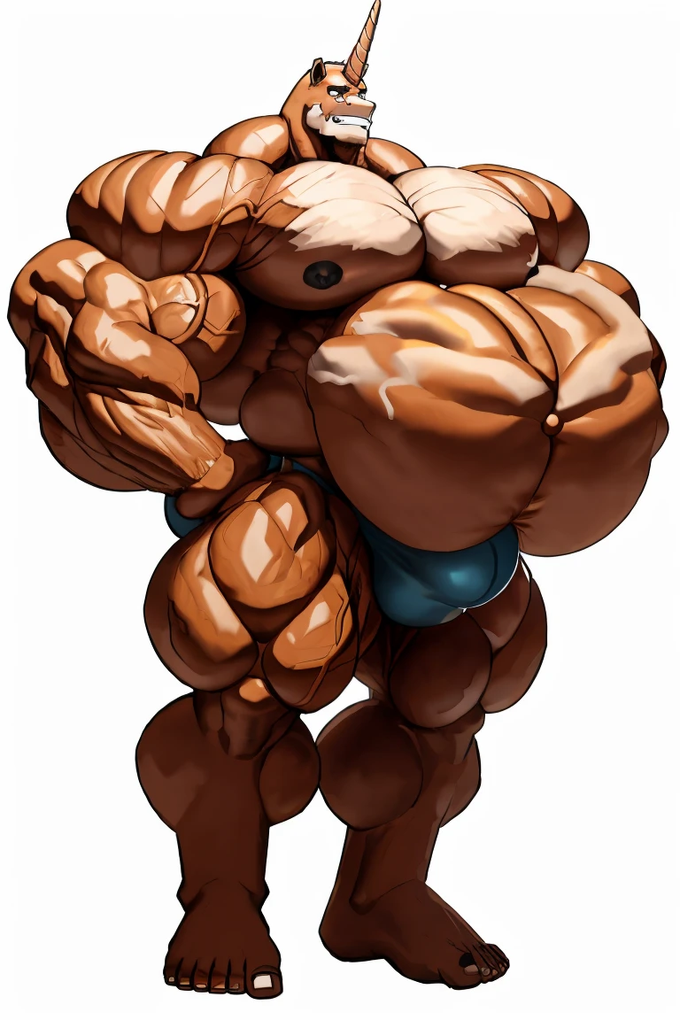 Overly muscular Unicorn, masculine face, perverted expression, prominent veins, huge ass, huge chest (huge: 2.5), muscular thighs, thin waist, full body, bare back, naked, nicebulge, bodybuilder, holding his huge penis, penisQuiron, Hot pose in front angle, white background.