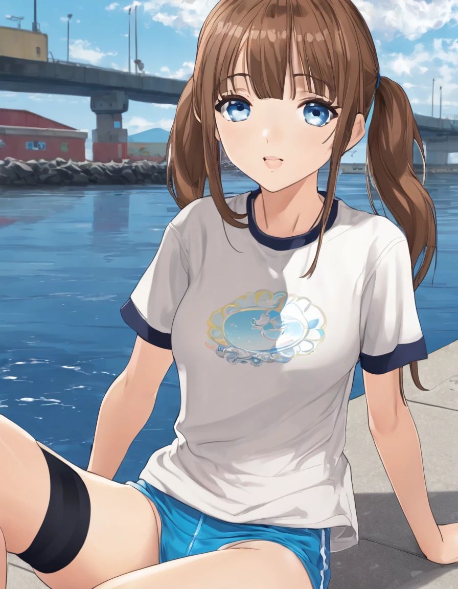 BREAK Perfect Anatomy、(High resolution:1.2)、Incredible illustrations、(Cute illustrations:1.2)、
()(hip focus,from side ) （Beautiful background（breakwater,morning sun）) 
1girl((brown hair,asymmetric bangs,twin tails, tanned skin: 1.3,blue eyes,fang)1girl((a girl,slender 1.7meters, 45kg, (( short T-shirt, hot pants,thigh-high socks,
sandals),,cameltoe,))looking afar,open stance,


