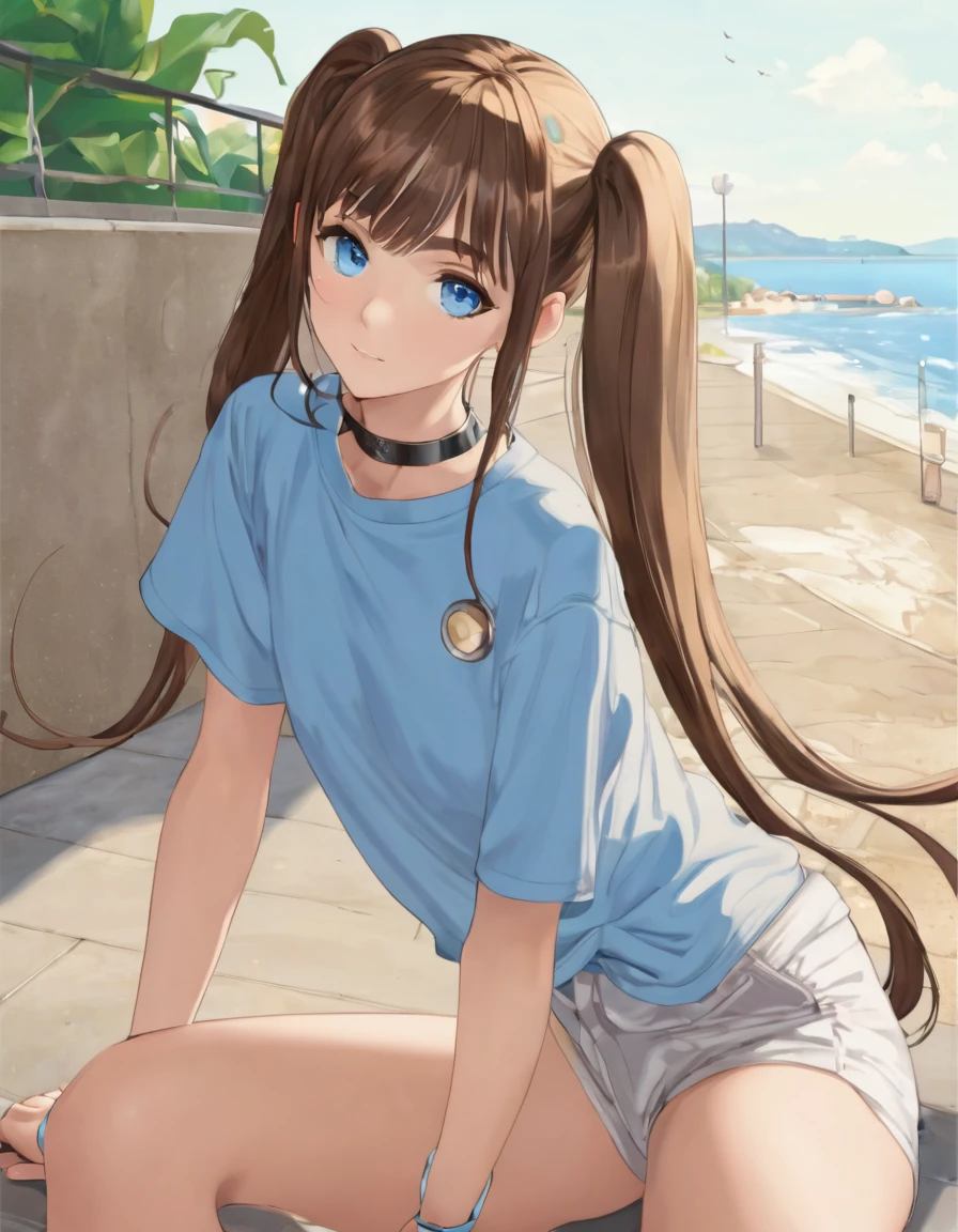 BREAK Perfect Anatomy、(High resolution:1.2)、Incredible illustrations、(Cute illustrations:1.2)、
()(hip focus,from side ) (Beautiful background(breakwater,morning sun))
1girl((brown hair,asymmetric bangs,twin tails, tanned skin: 1.3,blue eyes,fang)1girl((a girl,slender 1.7meters, 45kg, (( short T-shirt, hot pants,thigh-high socks,
sandals),,cameltoe,))looking afar,open stance,