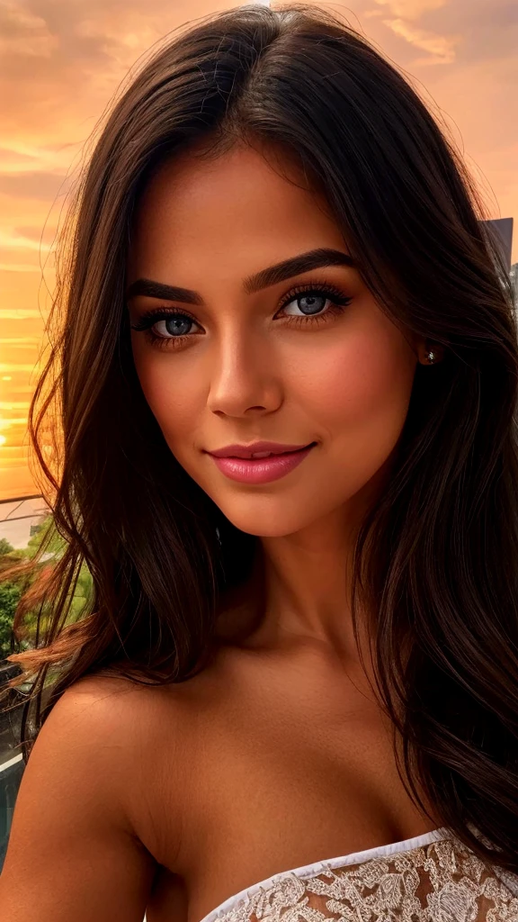 a beautiful woman looking at a beautiful sunset, 1girl, detailed eyes, detailed lips, beautiful face, long eyelashes, elegant dress, sunset landscape, dramatic lighting, vibrant colors, golden hour, photorealistic, highly detailed, masterpiece, (best quality,4k,8k,highres,masterpiece:1.2),ultra-detailed,(realistic,photorealistic,photo-realistic:1.37)