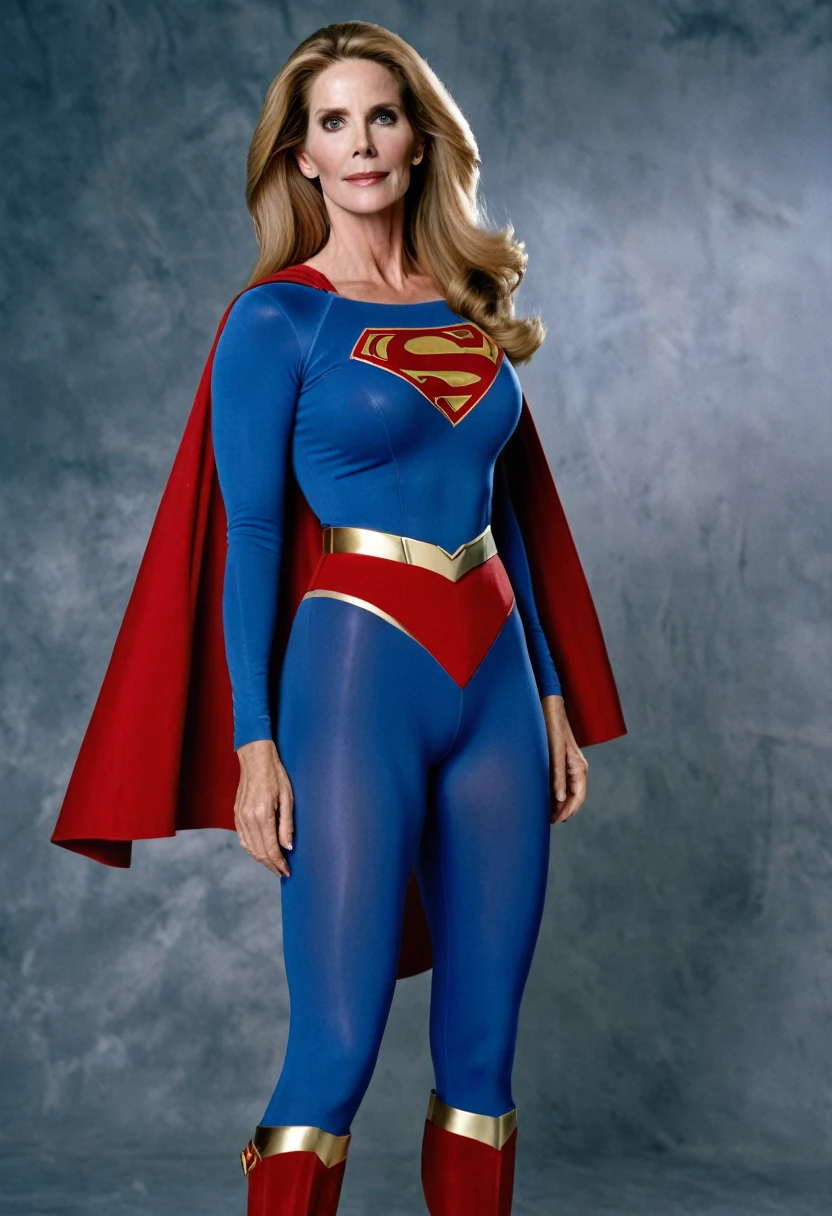 sexy Julie Hagerty Supergirl; HD. Photograph, ((realism)), extremely high quality RAW photograph, ultra detailed photograph, sharp focus, high resolution, (detailed skin:1,3),high quality, film grain, Fujifilm XT3,Highly Detailed, movie, (Cinematic Photo:1.3) of (Realistic:1.3)