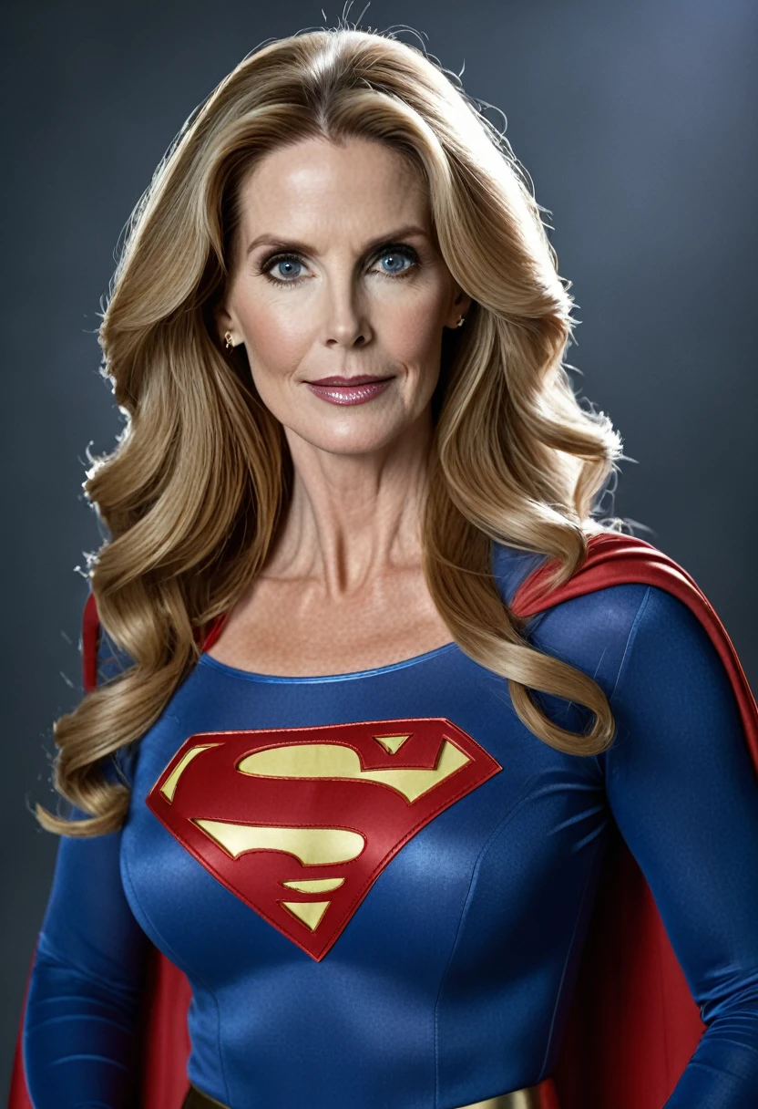 sexy Julie Hagerty Supergirl; HD. Photograph, ((realism)), extremely high quality RAW photograph, ultra detailed photograph, sharp focus, high resolution, (detailed skin:1,3),high quality, film grain, Fujifilm XT3,Highly Detailed, movie, (Cinematic Photo:1.3) of (Realistic:1.3)