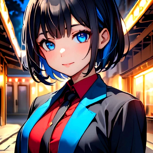 Anime girl with long black hair and blue eyes Mystical version