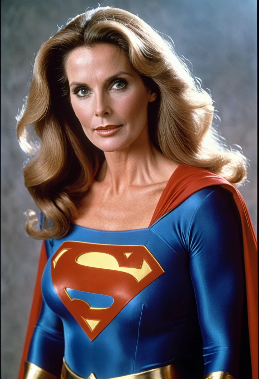 old Julie Hagerty Superwoman 1980s; HD. Photograph, ((realism)), extremely high quality RAW photograph, ultra detailed photograph, sharp focus, high resolution, (detailed skin:1,3),high quality, film grain, Fujifilm XT3,Highly Detailed, movie, (Cinematic Photo:1.3) of (Realistic:1.3)