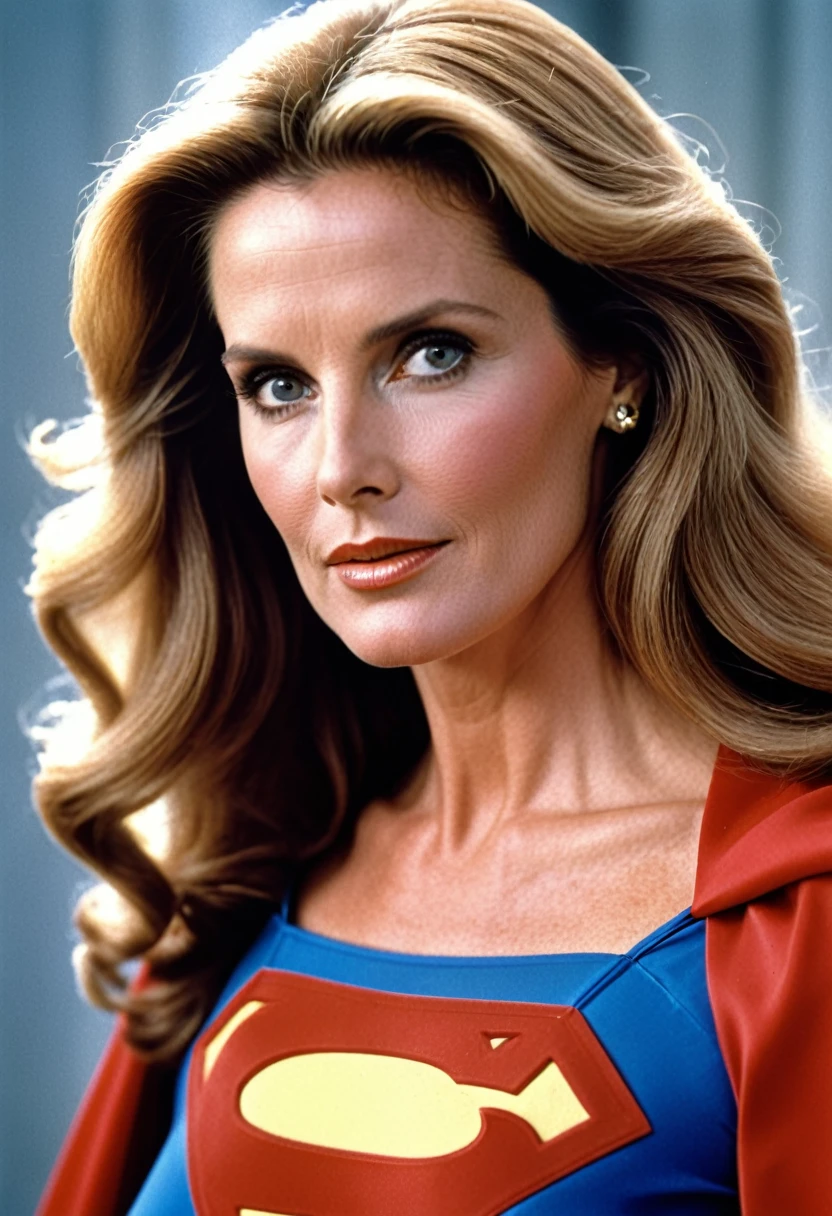 old Julie Hagerty Superwoman 1980s; HD. Photograph, ((realism)), extremely high quality RAW photograph, ultra detailed photograph, sharp focus, high resolution, (detailed skin:1,3),high quality, film grain, Fujifilm XT3,Highly Detailed, movie, (Cinematic Photo:1.3) of (Realistic:1.3)