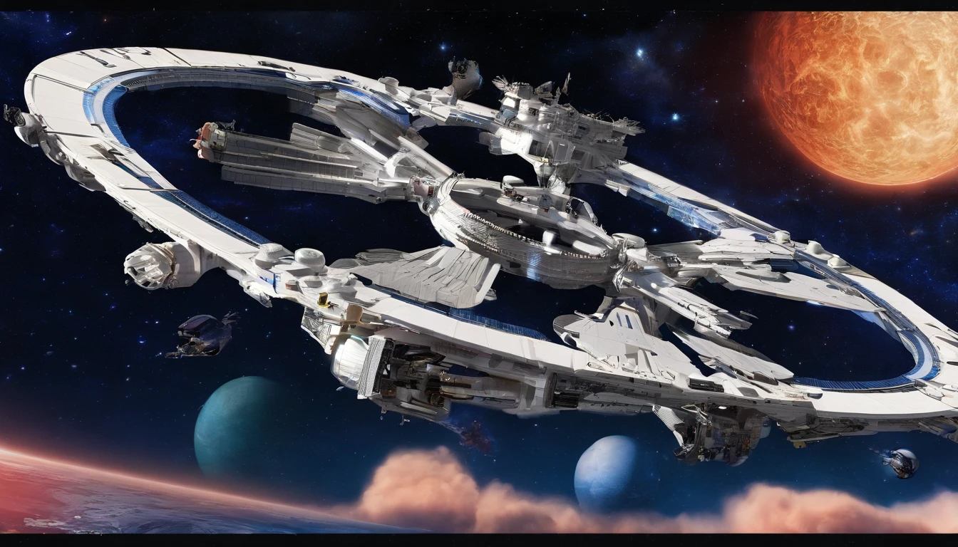 (((The space station is massively bigger than Babylon 5, but in the shape of Deep Space 9))). (((The space station has 6 O'Neal Class space stations off in 5 directions, & 1 down the middle))).There are hundreds of starships going to & fro, from the station, at any hour of the day. This station is a nod, to J. Michael Strazynski, H.G. Wells, Stanley Kubrick, & Benjamin Franklin, Jules Verne.