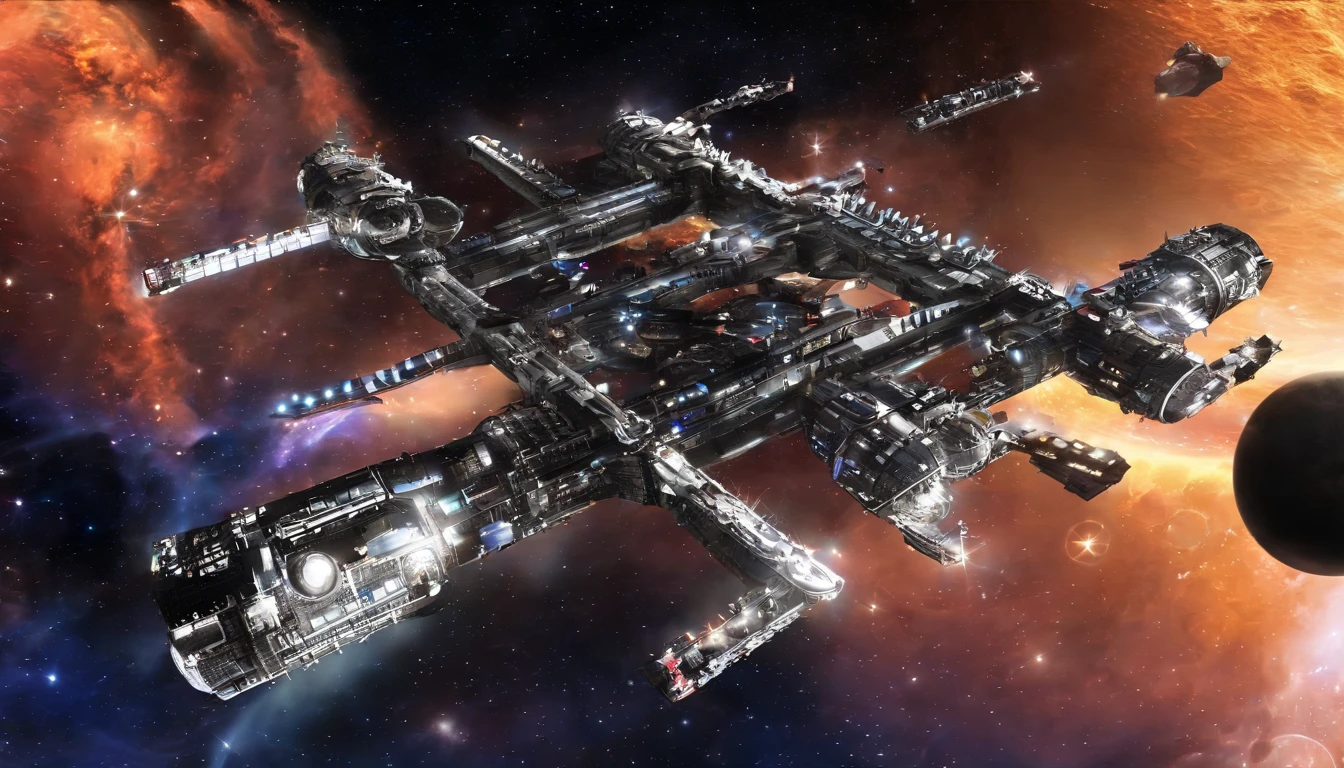 (((The space station is massively bigger than Babylon 5, but in the shape of Deep Space 9))). (((The space station has 6 O'Neal Class space stations off in 5 directions, & 1 down the middle))).There are hundreds of starships going to & fro, from the station, at any hour of the day. This station is a nod, to J. Michael Strazynski, H.G. Wells, Stanley Kubrick, & Benjamin Franklin, Jules Verne.