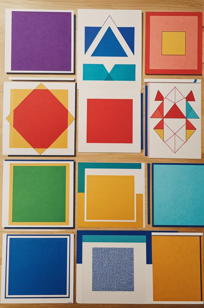 Can you give me a design that has 5 geometric shapes?, be symmetrical, have color theory and diagramming.