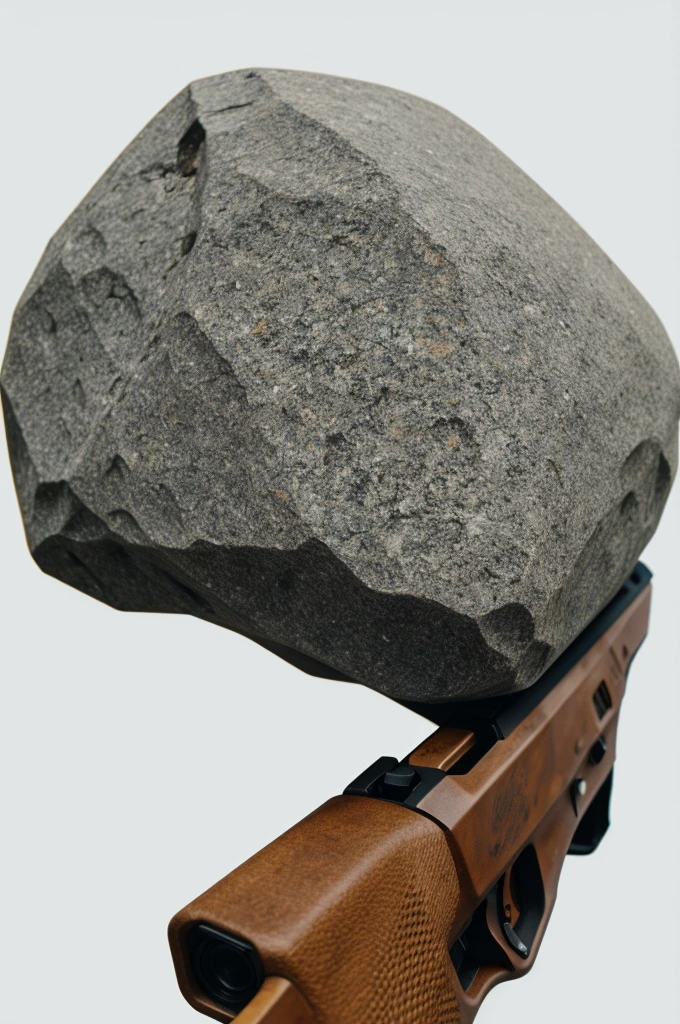 Images of a rock holding a gun with white background
