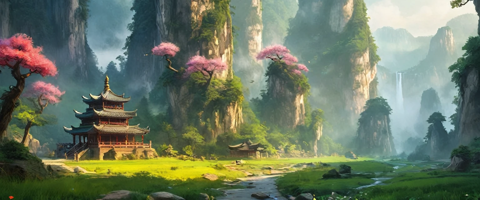 tmasterpiece，Best quality at best，high high quality，the Extremely Detailed CG Unity 8K Wallpapers，A charming dream scene in Zhangjiajie，towering trees，Glowing mushrooms and hidden fairy canyons，Creates a mysterious and captivating feeling，artstation，digital illustrations，complex，Uptrend，pastel colour，oil painted，award winning photography，bokeh，depth of fields，HDR，blooms，color difference，Reality，The is very detailed，ArtStation Trends，CGSociety trends，complex，high detal，dramaticidjourney Art