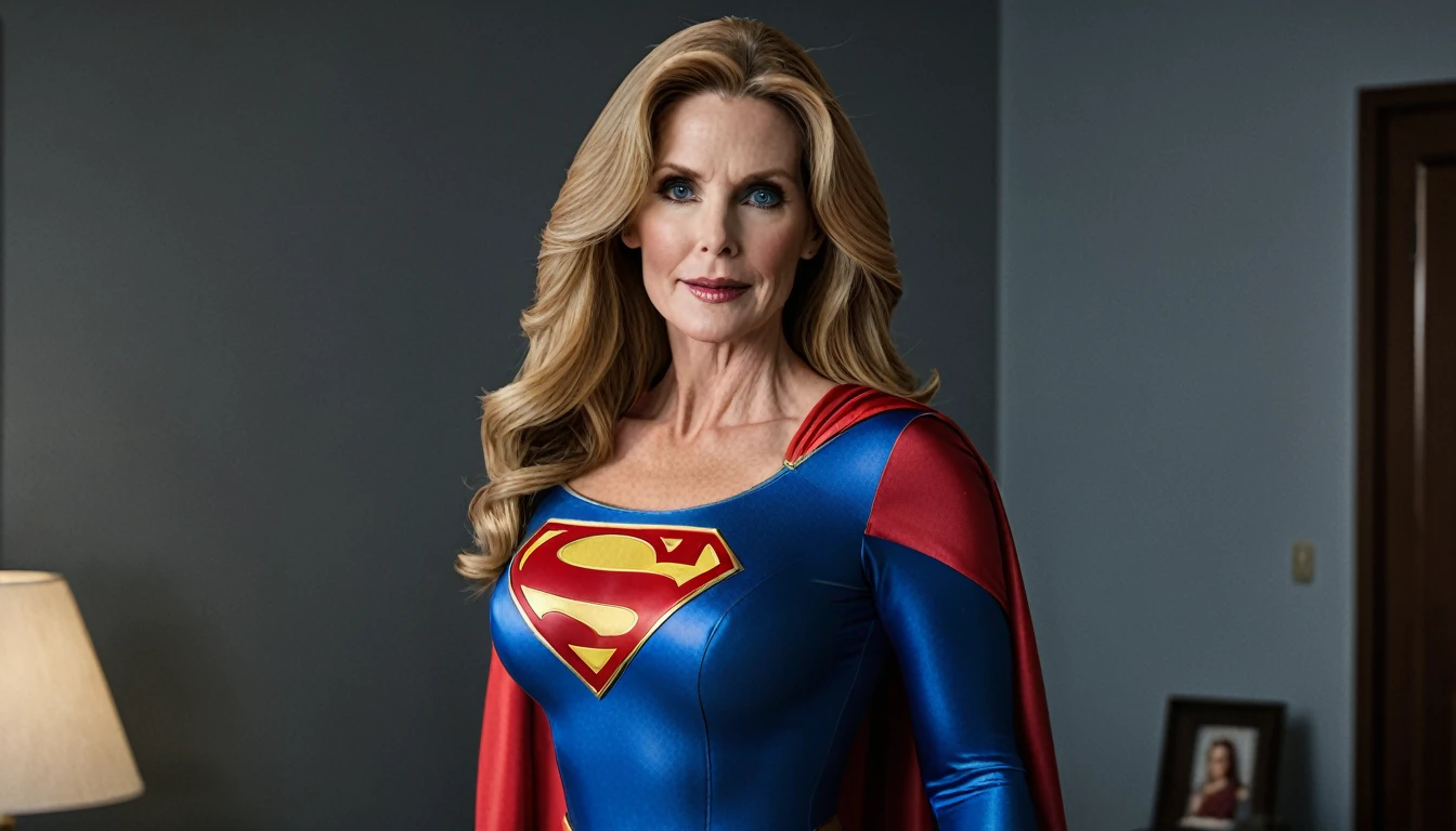 old Julie Hagerty Supergirl sexy; HD. Photograph, ((realism)), big and strong breasts, extremely high quality RAW photograph, ultra detailed photograph, sharp focus, high resolution, (detailed skin:1,3),high quality, film grain, Fujifilm XT3,Highly Detailed, movie, (Cinematic Photo:1.3) of (Realistic:1.3)