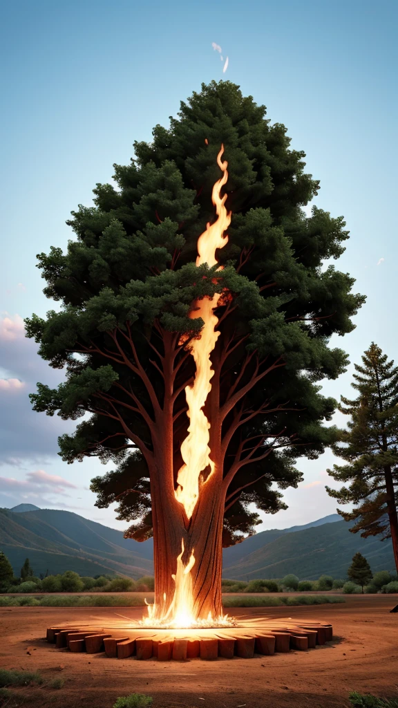 tree cut down and being burned