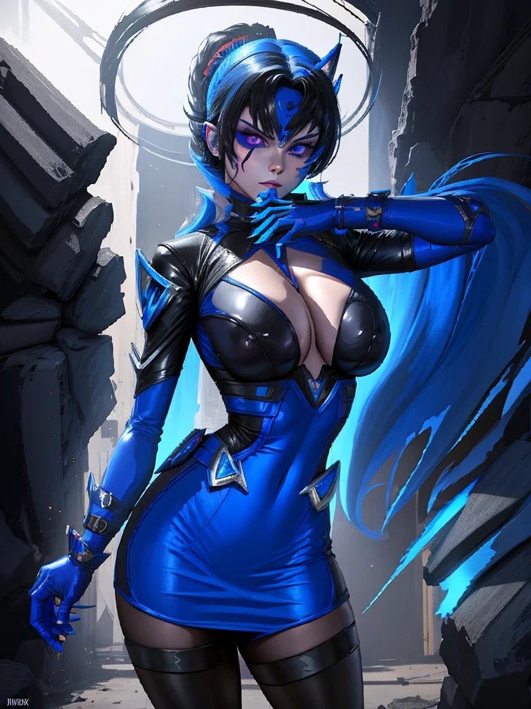 Blue Power Ranger, hurricane ,Sexy goth woman big breast, character sheet,goth makeup, character design,view all sides, full detail different poses