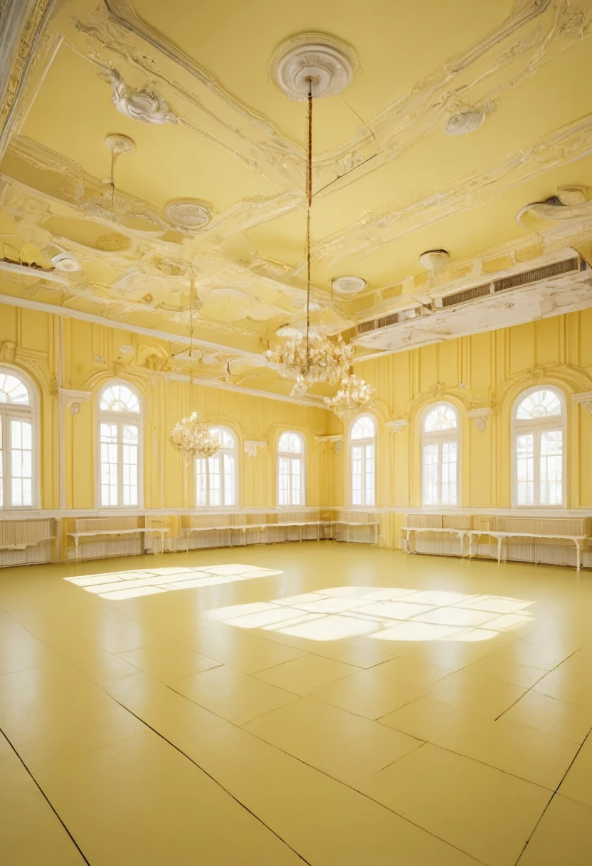 A spacious dance hall based on a pale yellow color scheme