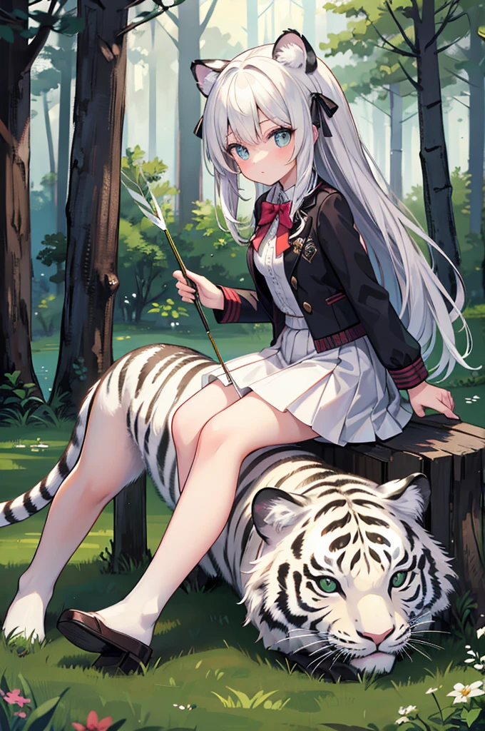 hunter,Bow and Arrow,beautiful girl,forest,Dark,White Tiger Mount,