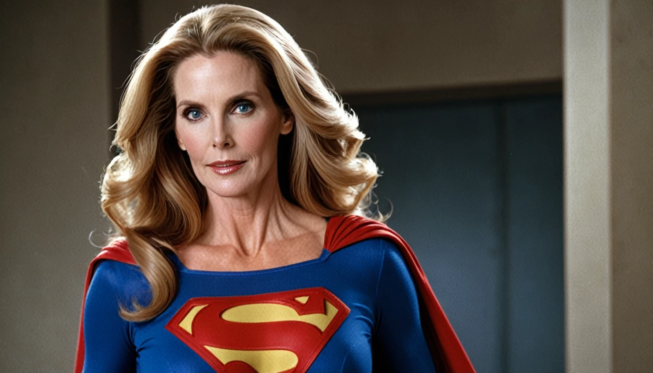Julie Hagerty Supergirl sexy old ; HD. Photograph, ((realism)), big and strong breasts, extremely high quality RAW photograph, ultra detailed photograph, sharp focus, high resolution, (detailed skin:1,3),high quality, film grain, Fujifilm XT3,Highly Detailed, movie, (Cinematic Photo:1.3) of (Realistic:1.3)