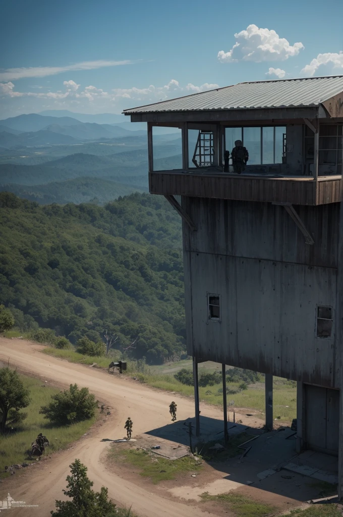 Lookout point at a secure base in a zombie apocalypse 
