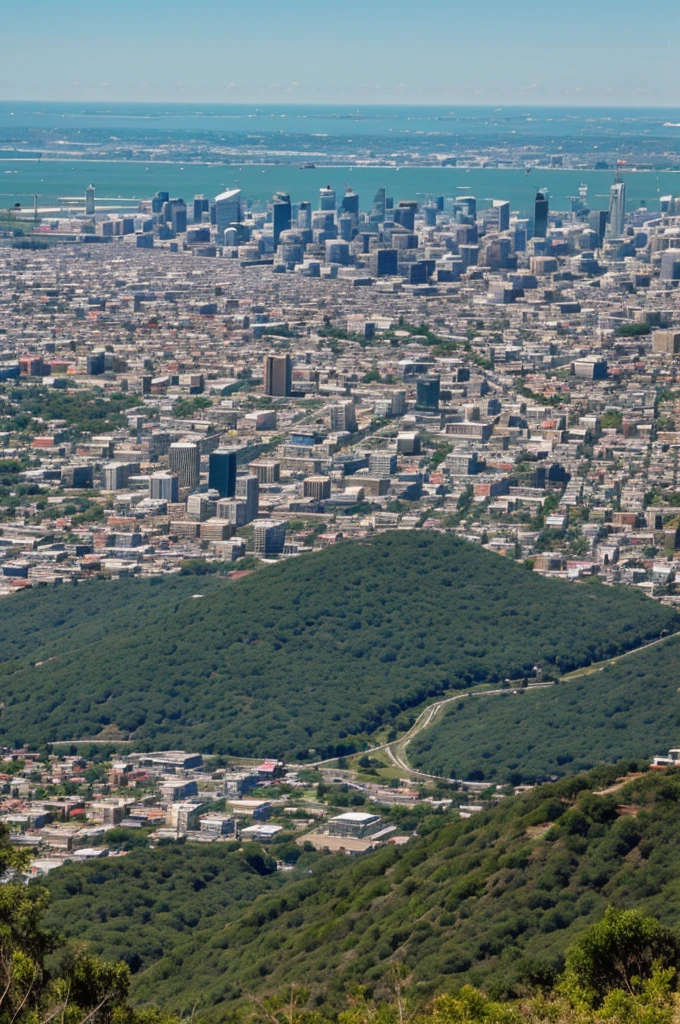 View from a hill trail with the city in the distance
