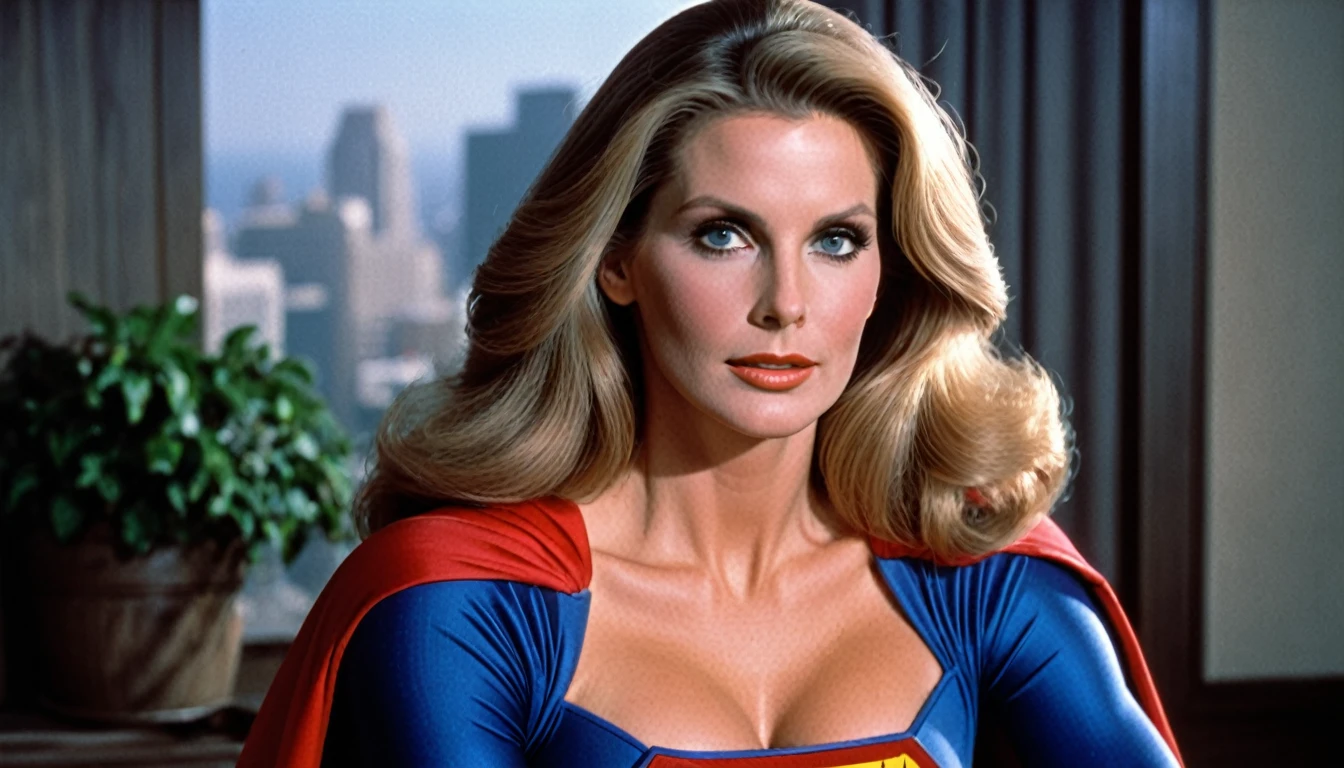 old Julie Hagerty Supergirl 80s sexy; HD. Photograph, ((realism)), big and strong breasts, extremely high quality RAW photograph, ultra detailed photograph, sharp focus, high resolution, (detailed skin:1,3),high quality, film grain, Fujifilm XT3,Highly Detailed, movie, (Cinematic Photo:1.3) of (Realistic:1.3)