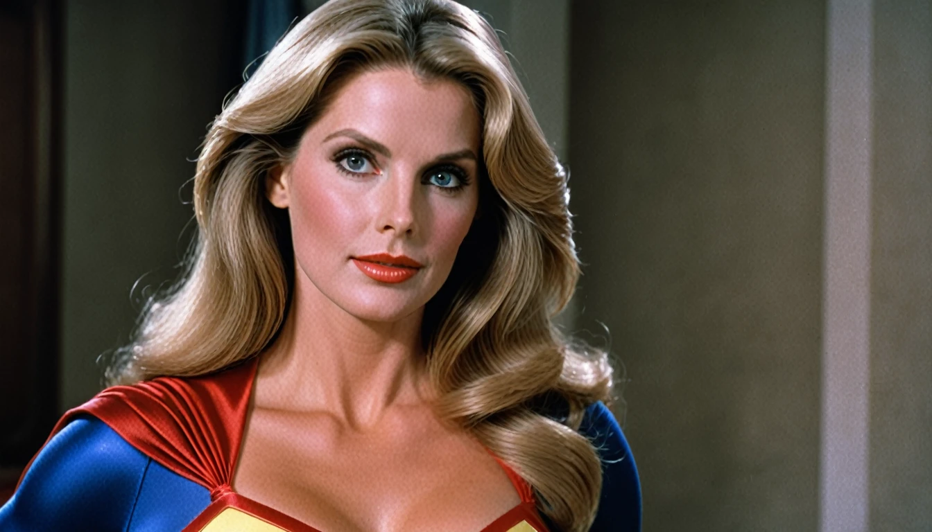 old Julie Hagerty Supergirl 80s sexy; HD. Photograph, ((realism)), big and strong breasts, extremely high quality RAW photograph, ultra detailed photograph, sharp focus, high resolution, (detailed skin:1,3),high quality, film grain, Fujifilm XT3,Highly Detailed, movie, (Cinematic Photo:1.3) of (Realistic:1.3)