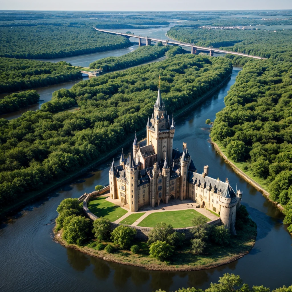 Castle, River, planet in the background, Fantastic