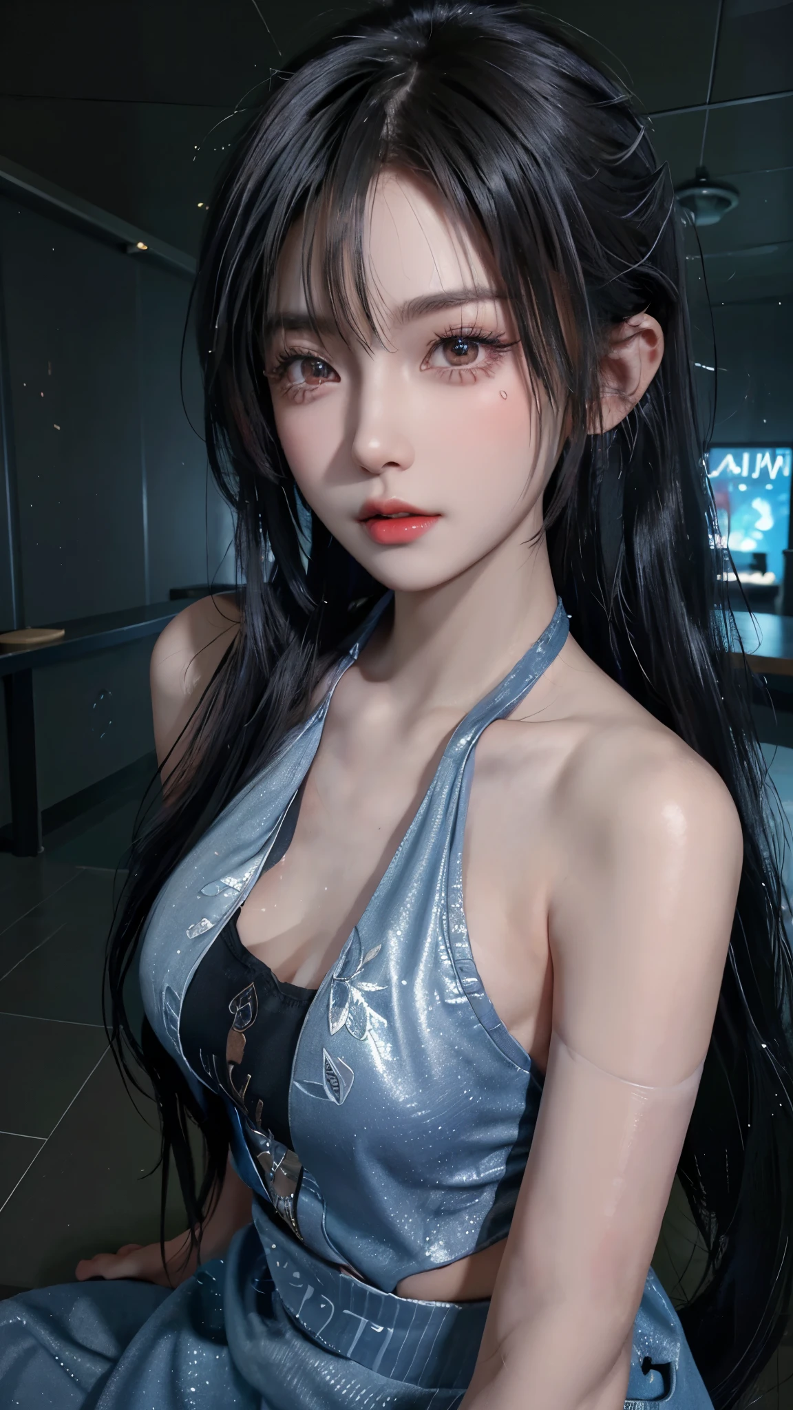 18-year-old schoolgirl,Cute schoolgirl,Beautiful girl,Delicate and beautiful girl,Exquisite facial features,Portrait of the distance,8k quality,Extreme details,Detailed depiction,Messy hair,(Cute bangs),Ponytail,Flowing hair,Black hair,Thin face,Perfectly proportioned body,slim body,Reality主义,Ultra-high resolution,Master Opus 1,Real texture,Lighting Realism,Facial features,Supple lips,((Pure lust makeup)), dress, purple and black hair、Oversized off-the-shoulder black T-shirt、Dark miniskirt,((Dark Makeup、Oily skin,有Light泽的皮肤、Realistic skin texture、Delicate and beautiful skin、容Light焕发的皮肤)), Dark city center at night、Kabukicho、Dark cyberpunk、(panoramic:1.8)(masterpiece, best quality, Extremely detailed, The best shadow), (Detailed background,Dark Fantasy), (Beautiful and delicate face), High contrast, (Optimal Lighting, Extremely refined), ((Light)), rich and colorful, Extremely detailed, 戏剧性的Light, Intricate details, (1 girl, solitary,Black Hair, Pointed face,低双Ponytail,Red Eyes, Hair between the eyes,Dynamic Angle), Blood splatter, Black Light swirling around the character, Depth of Field,Black Light particles,(shattered glass),Magic Circle, masterpiece, Ultra-high resolution, (Reality: 1.4), Light线追踪,{Best quality},{ {masterpiece}},Extremely detailed 8k wallpaper,{一个Extremely refined美丽的},Colorful,错综Intricate details,Realism,White tight shirt wrap,(Detailed depiction of clothes),Cold white skin,(Carefully portray blush),1080P,sun,Soft,Smooth light silver hair,Messy Beauty,灯Light,Sense of Brokenness,皮肤Light亮丝滑,3D stereoscopic,masterpiece,Best quality,Illustrations are super detailed,beautiful eyes,非常精致的Light线,精细的发Light,Very detailed 8K CG wallpaper,Peach Blossom Eyes,Red pupils,8k wallpaper,Best quality,noon,Pure lust beauty,Close-up half-length shot,White Chinese style long dress,Macro lens,Portraiture