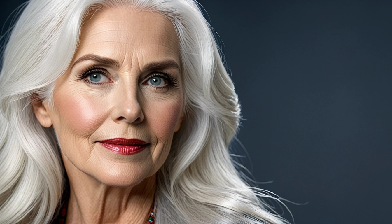 old Julie Hagerty Superwoman(((White hair))); HD. Photograph, ((realism)), extremely high quality RAW photograph, ultra detailed photograph, sharp focus, high resolution, (detailed skin:1,3),high quality, film grain, Fujifilm XT3,Highly Detailed, movie, (Cinematic Photo:1.3) of (Realistic:1.3)