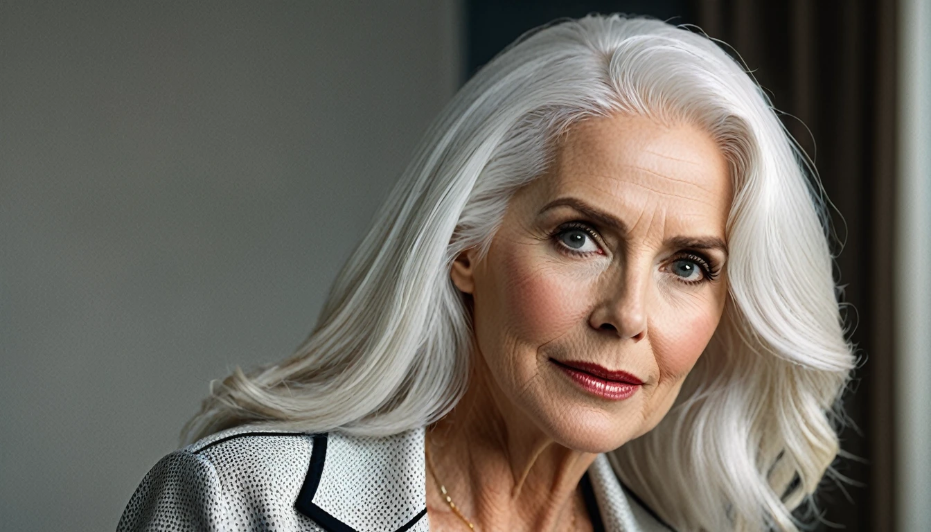 old Julie Hagerty Superwoman(((White hair))); HD. Photograph, ((realism)), extremely high quality RAW photograph, ultra detailed photograph, sharp focus, high resolution, (detailed skin:1,3),high quality, film grain, Fujifilm XT3,Highly Detailed, movie, (Cinematic Photo:1.3) of (Realistic:1.3)