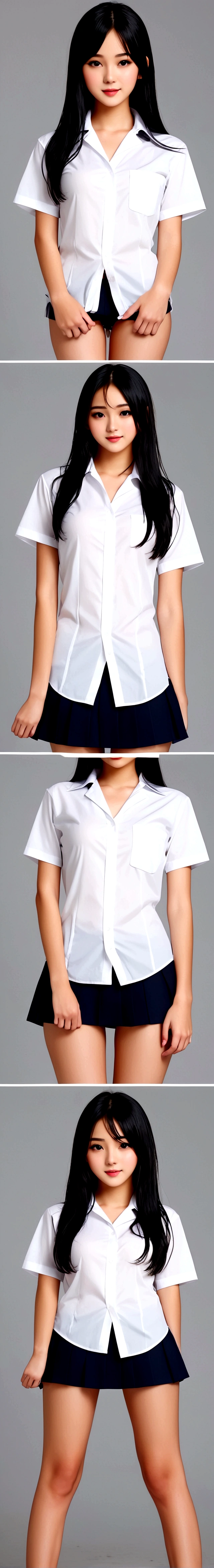 A young woman stands and gives a presentation wearing a sexy academic uniform.,Small milk,Look at me on the table, black skirt,Unbutton your shirt and show your breasts., Open a tight white shirt.,(collar shirt),、(Masterpiece、Highest quality) 、for sharp images、The sun is strong.、Definitely a striking image., very very beautiful、Masterpiece, Highest quality,picture, cute,((23 year old woman:1.2)), realistically,realistic