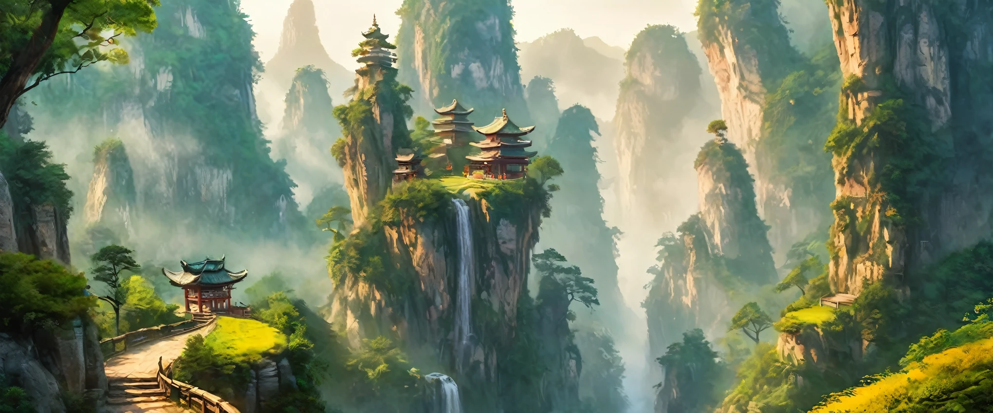 tmasterpiece,fairyland, dreamy, surreal, Best quality at best,high high quality,the Extremely Detailed CG Unity 8K Wallpapers,A charming dream scene in Zhangjiajie,towering trees,Glowing mushrooms and hidden fairy canyons,Creates a mysterious and captivating feeling,artstation,digital illustrations,complex,Uptrend,pastel colour,oil painted,award winning photography,bokeh,depth of fields,HDR,blooms,color difference,Reality,The is very detailed,ArtStation Trends,CGSociety trends,complex,high detal,dramaticidjourney Art