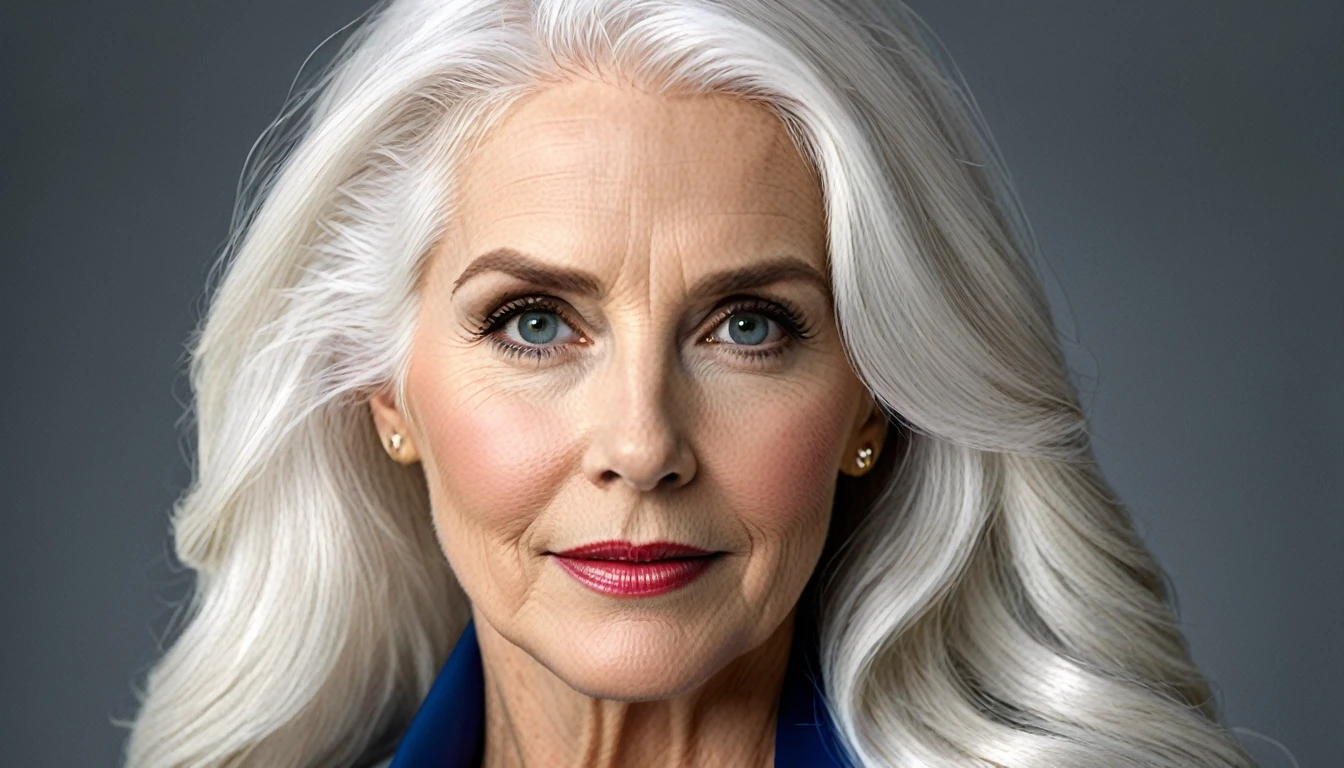 old Julie Hagerty Superwoman (((White hair))); HD. Photograph, ((realism)), extremely high quality RAW photograph, ultra detailed photograph, sharp focus, high resolution, (detailed skin:1,3),high quality, film grain, Fujifilm XT3,Highly Detailed, movie, (Cinematic Photo:1.3) of (Realistic:1.3)
