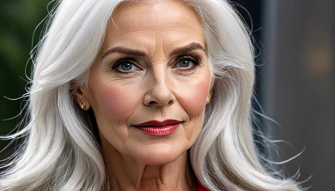 old Julie Hagerty Superwoman (((White hair))); HD. Photograph, ((realism)), extremely high quality RAW photograph, ultra detailed photograph, sharp focus, high resolution, (detailed skin:1,3),high quality, film grain, Fujifilm XT3,Highly Detailed, movie, (Cinematic Photo:1.3) of (Realistic:1.3)