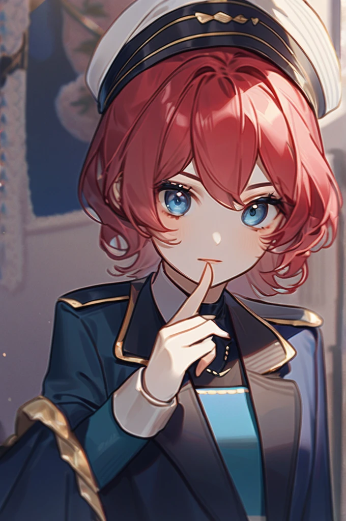 ((Лучшее качество)), ((шедевр)), (подробный), A girl with blue eyes, long red hair in a police uniform
