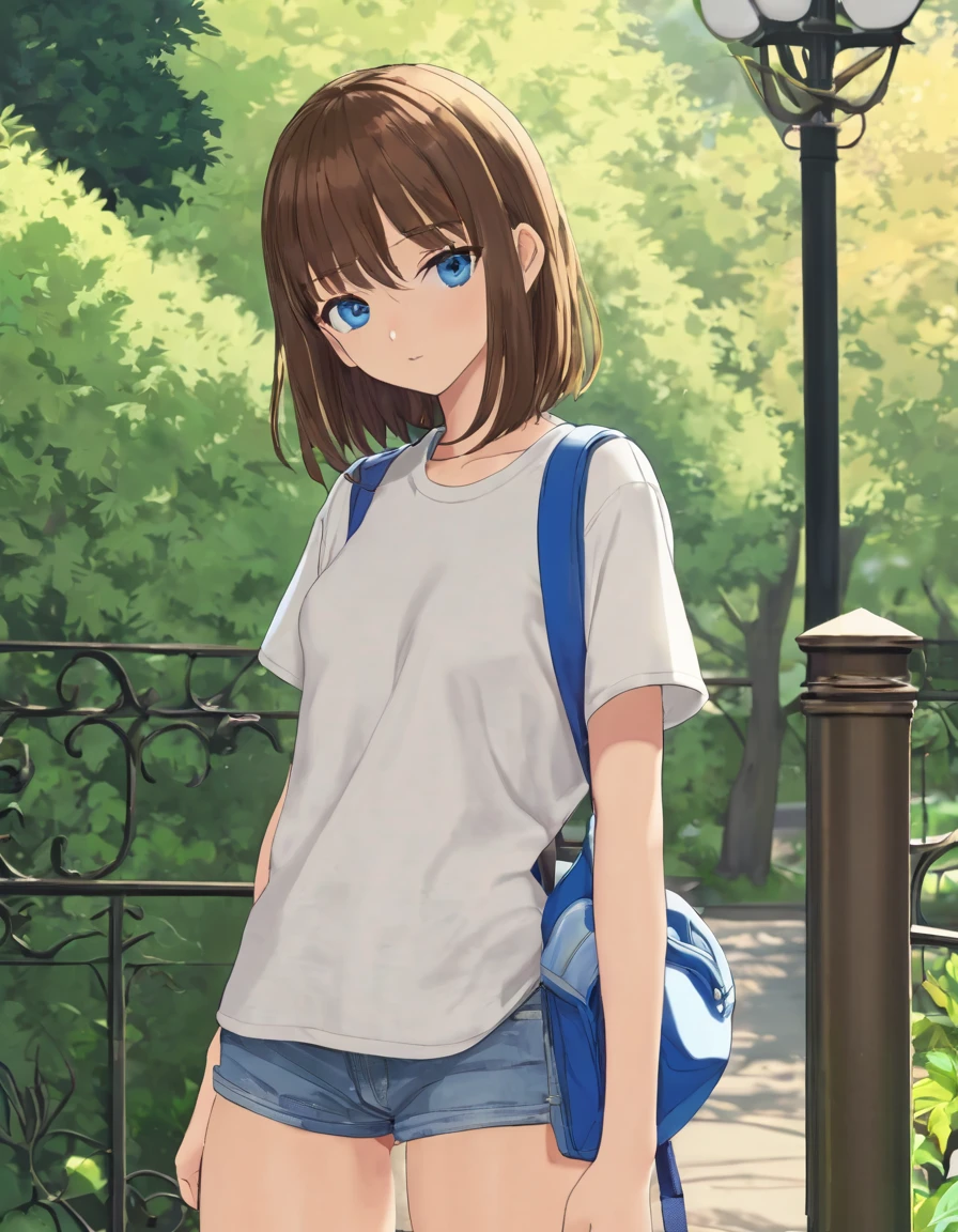 BREAK Perfect Anatomy、(High resolution:1.2)、Incredible illustrations、(Cute illustrations:1.2)、
(nsfw)(hip focus,) (Beautiful background(bushes in the park))
1girl((brown hair,asymmetric bangs, tanned skin: 1.3,blue eyes,fang)1girl((a girl,slender 1.7meters, 45kg, (( T-shirt, hot pants,thigh-high socks,
sandals),clothes lift T-shirt,bottomless,))(heavy breathing:1.3 ,vulgarity:1.6 ,pussy juice),open stance,