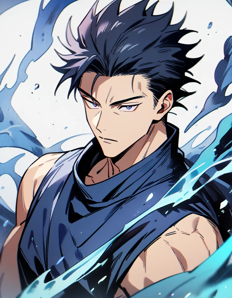 (1boy,jujutsu kaisen artstyle), male focus, shark curse, dark blue eye color, masterpiece, best quality, high quality, upper body, male focus