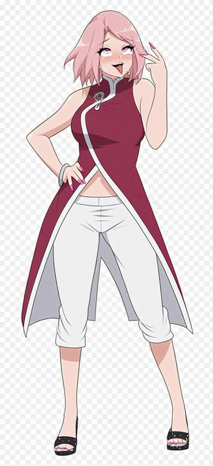 replace clothes, new clothes, Pink bodysuit, heels, heels negros, heels plataforma, costume, orejas de conejo costume, Ahegao face, big breasts, replace pose, new pose, legs open, left arm holding left chest, right arm up, Peace Sign, luxurious face