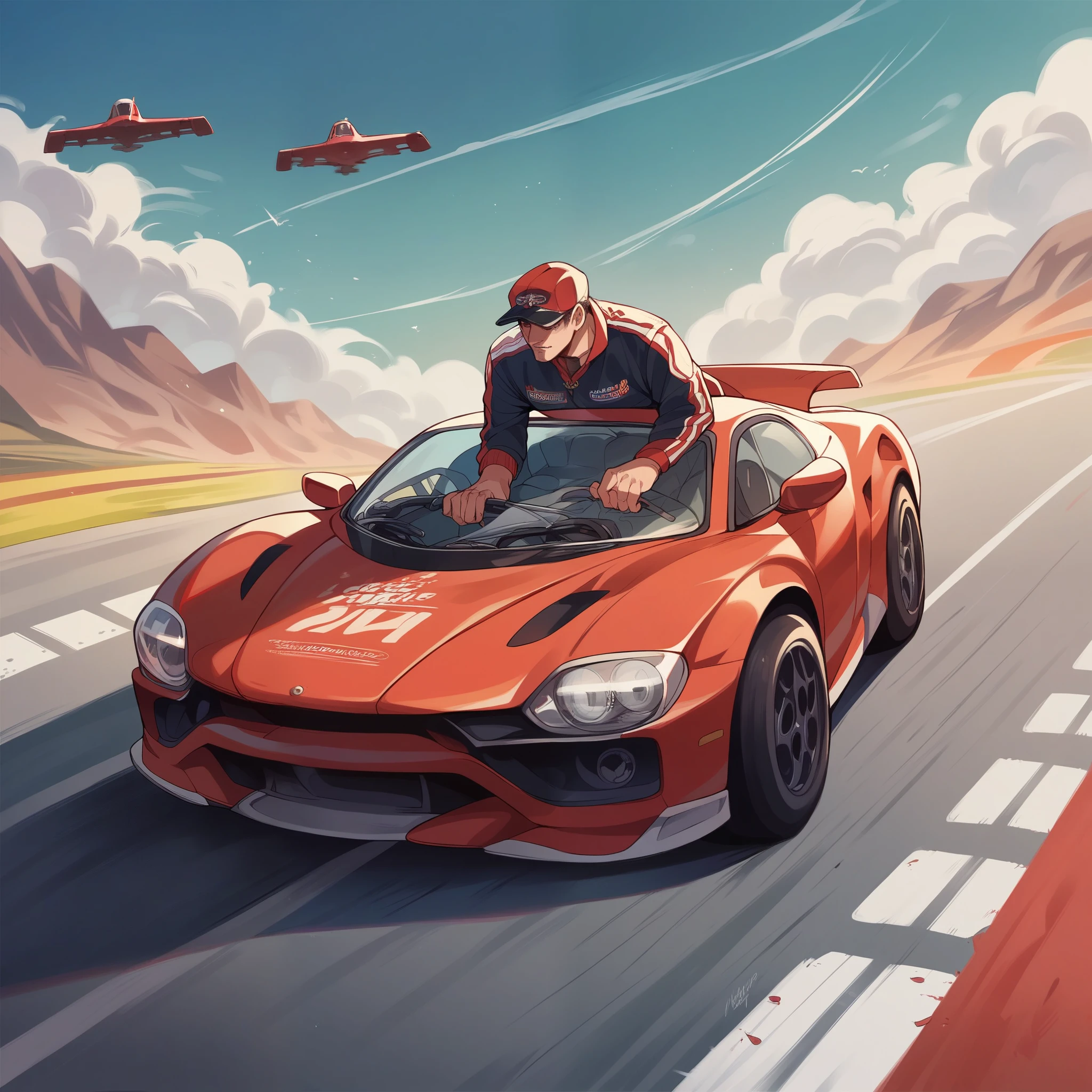 red_ racing_ automobile_Very_ steep