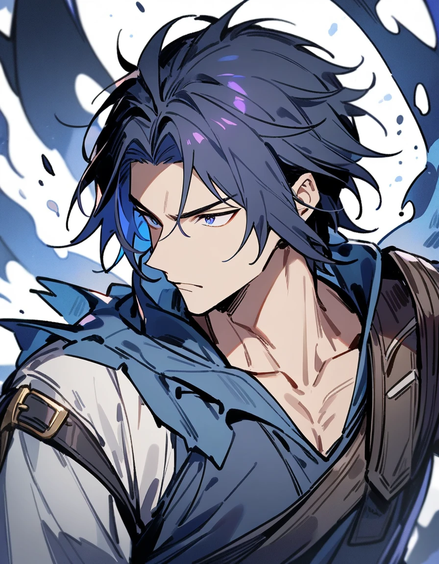 (1boy,) male focus, shark curse, dark blue eye color, masterpiece, best quality, high quality, upper body, male focus