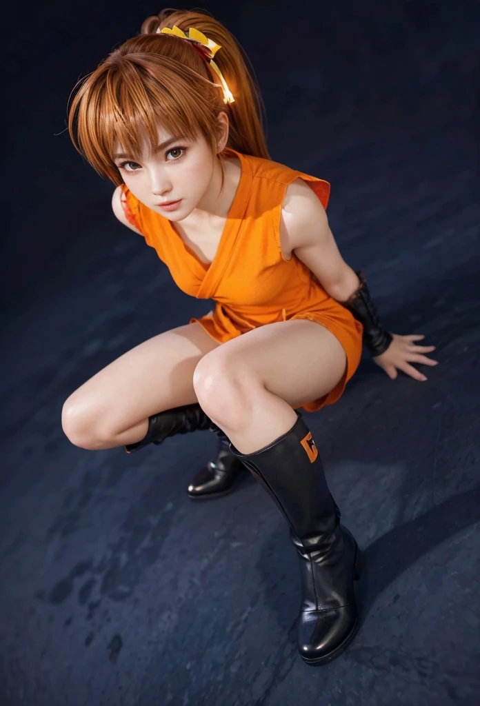 Kasumi, brown eyes, (best quality, ultra-detailed), (realistic:1.37), beautiful and detailed face, ultra-realistic texture, delicate face, delicate body, red lipstick, bright colors. High definition, 8K.