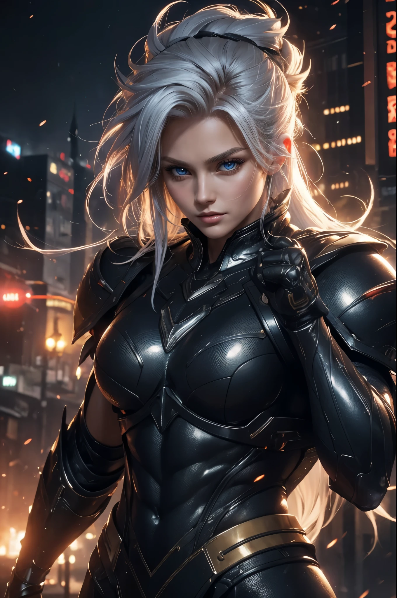 ((((1woman)))),A determined and ambitious bodybuilder warrior, pretty face, serious face, white hair, red eyes, perfect body, fit body, abdomen, big breasts, muscular, who fights to become the strongest,super high resolution, best quality, photo, 8k, (photorealistic: 1.2), cinematic lighting, abdominal muscles, masculine, dark, masterpiece, best quality, intricate details, night time, damaged city thats on fire, 3D light, HD, detailed face, depth of field, soft lighting, tone mapped, highly detailed, concept art, smooth, sharp focus, dramatic lighting, highly detailed art, cinematic, 8K, amazing shadows (highly detailed background: 1.2), super hero, long dark messy hair, shirtless, bulletproof, bullets rickashaying off him, hairy, super stong, bullets flying, ready to fight, fighting pose, glowing blue lights on his wrist bans, outside, rickasha, yellow glowing eyes, time traveler,Beautiful viking woman, red hair extremely sexy clothes, muscular body, large breasts
