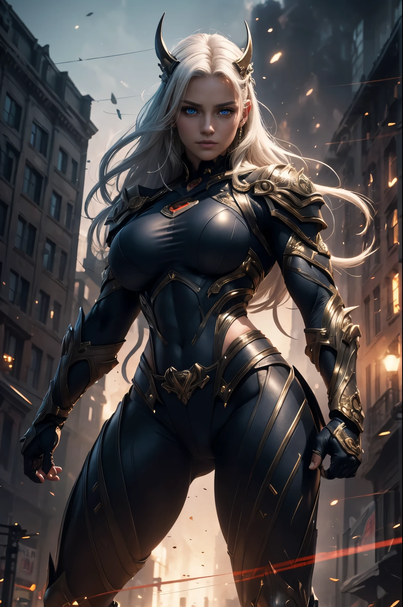 ((((1woman)))),A determined and ambitious bodybuilder warrior, pretty face, serious face, white hair, red eyes, perfect body, fit body, abdomen, big breasts, muscular, who fights to become the strongest,super high resolution, best quality, photo, 8k, (photorealistic: 1.2), cinematic lighting, abdominal muscles, masculine, dark, masterpiece, best quality, intricate details, night time, damaged city thats on fire, 3D light, HD, detailed face, depth of field, soft lighting, tone mapped, highly detailed, concept art, smooth, sharp focus, dramatic lighting, highly detailed art, cinematic, 8K, amazing shadows (highly detailed background: 1.2), super hero, long dark messy hair, shirtless, bulletproof, bullets rickashaying off him, hairy, super stong, bullets flying, ready to fight, fighting pose, glowing blue lights on his wrist bans, outside, rickasha, yellow glowing eyes, time traveler,Beautiful viking woman, red hair extremely sexy clothes, muscular body, large breasts
