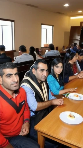 Have a group of modern Assyrians gathered together focusing on faces.
