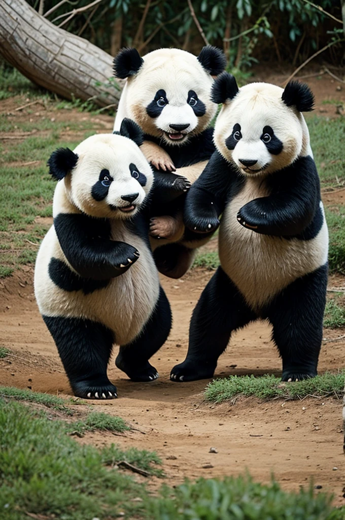 Tactical cartoon panda fighting 