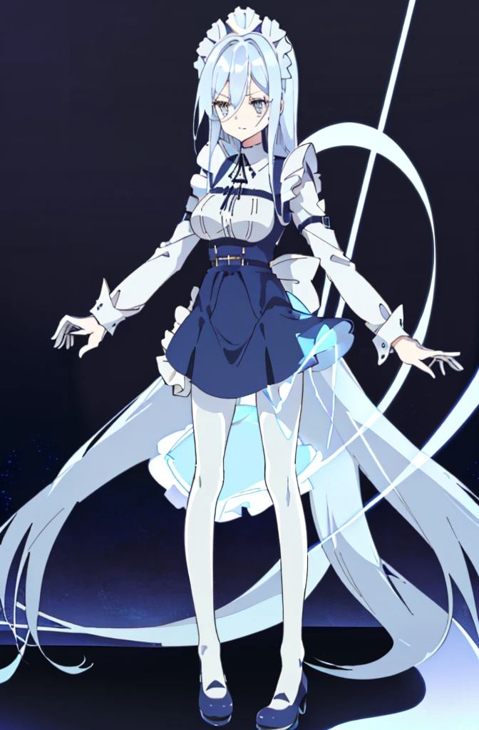 ((cathedral background)),1 girl,blue hair, plump and slender girl, (girl wearing white shirt, black wrinkled skirt, with black transparent pantyhose), ((blue medium hair)),((White Maid Costume)),blue eyes,((whole body)),whole body,((White Maid Costume)),((White Maid Costume)),evil smile,((cathedral background)),((cathedral background)),((slim body)),((slender body)),((thin legs)),