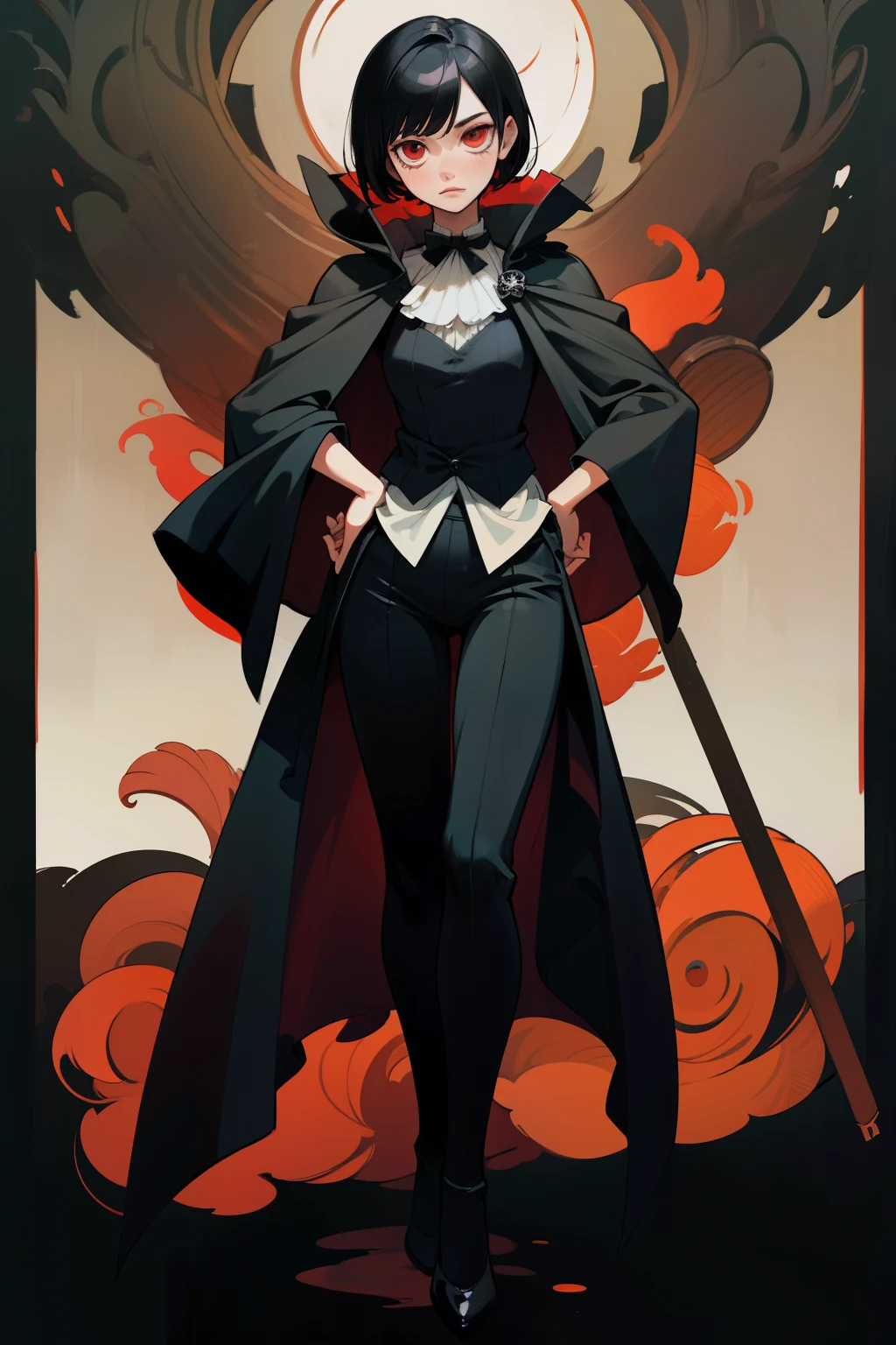 animation masterpiece! witch necromancer scene [summoning pink fire warrior skeletons](:cellshading:(anime)(manga)anime protagonist of a woman(DARK hair, light eyes, wearing a black astral dress, torn dress, ripped dress, high, short hair, , Dark witch, Astral Witch Clothing,poses levitating (casting a powerful spell, human :: sorceress, dark sorceress, anime woman, black fur wizard, witch clothes)