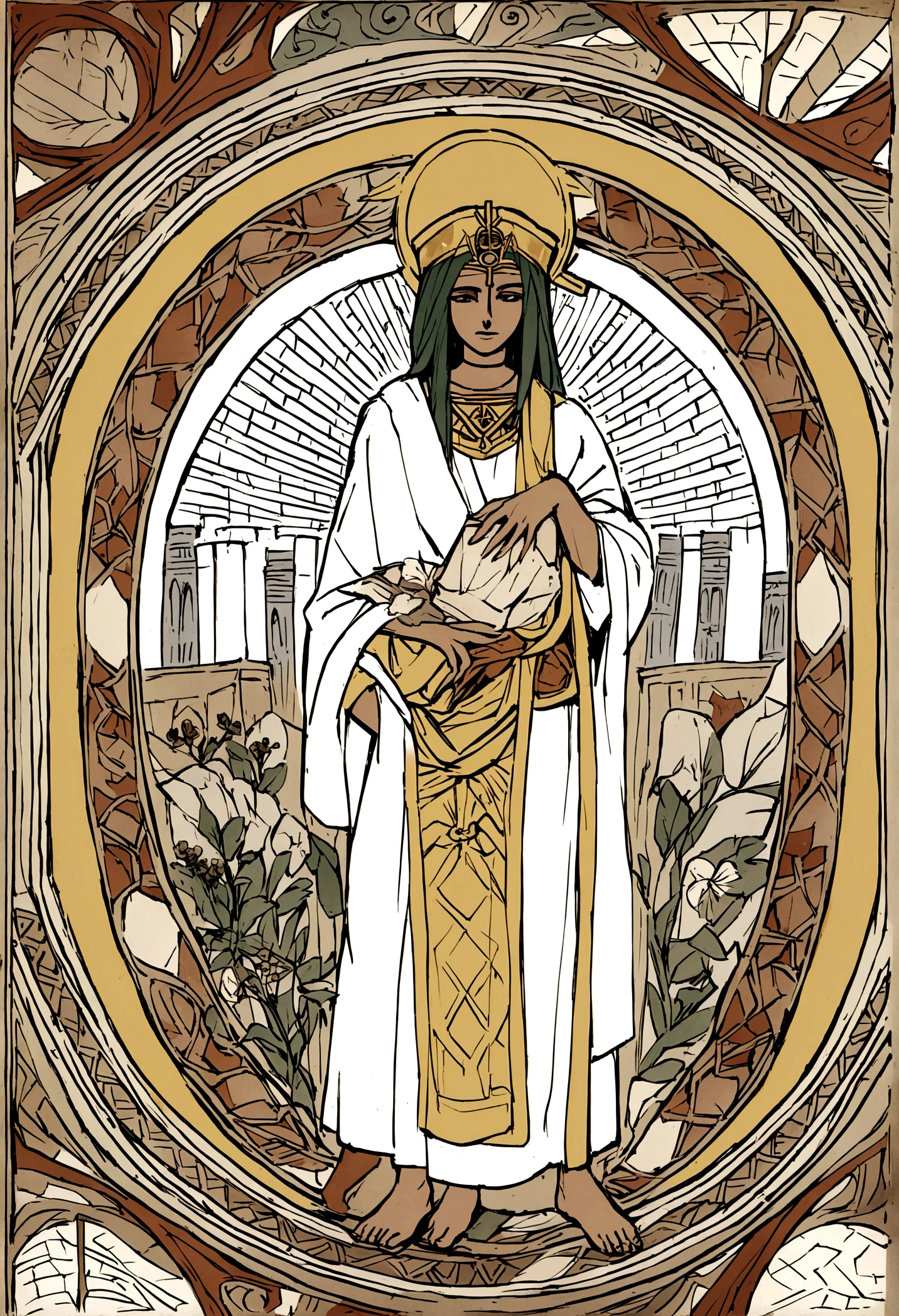 Images from ancient alchemical texts and papyri.
Hermetic symbols (like the Caduceus and the Flower of Life) in egyptian style.
Artistic representations of Hermes Trismegistus teaching his disciples.
Scenes from ancient Alexandria, with a mix of Greek and Egyptian architecture.